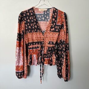 JEN'S PIRATE BOOTY Roma Floral Bohemian Blouse - Orange and Black